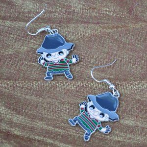 3 for $50 - horror movie monster pierced earrings chibi Freddy Krueger (5024)